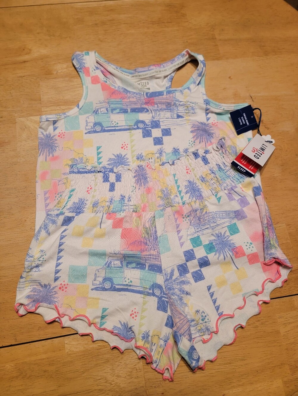 Limited Too Tank Top Short Sleepwear Set, Palm Tree Print, Multi Color, Large